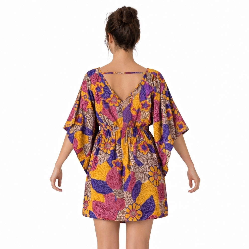 Lani California Size S & M Mustard Purple Viscose Batwing Mini Dress Open Back - Picture 7 of 15